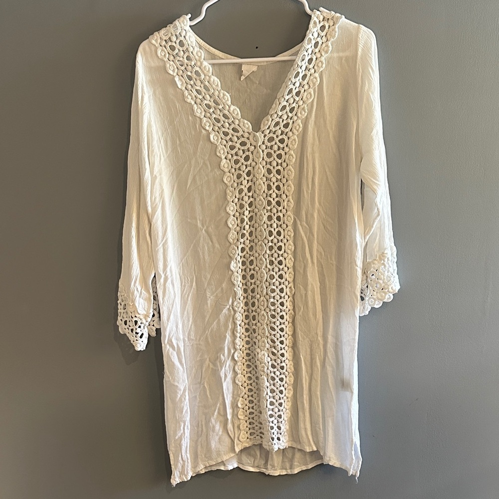 Salty Lemon White Crochet coverup